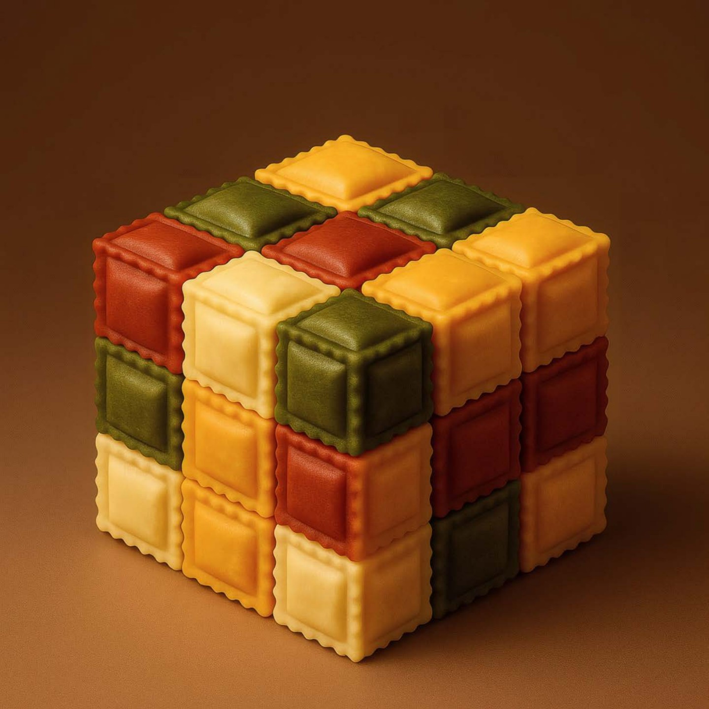 Cubo construido con diferentes variedades de pasta